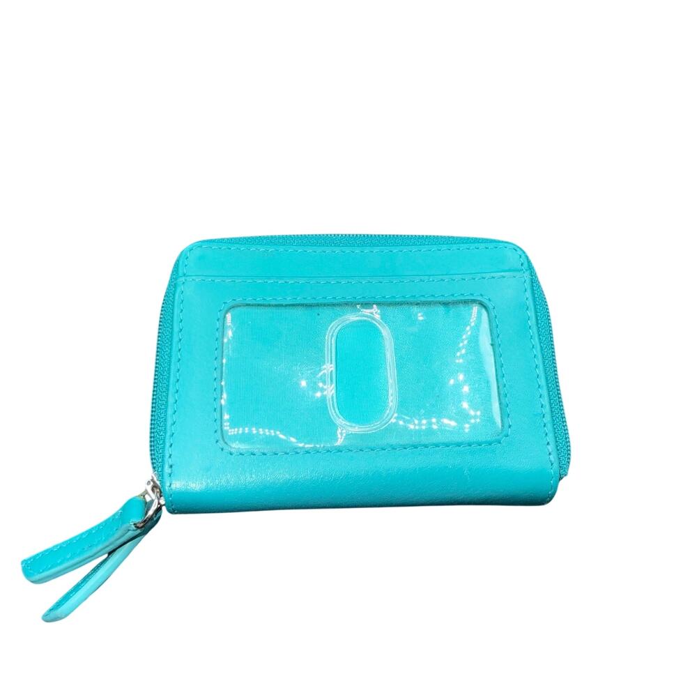 ili New York Turquoise Leather Zip Around Credit Card Wallet ID Holder - Picture 2 of 9